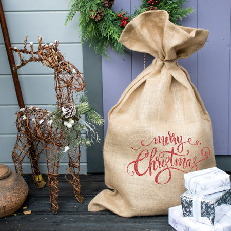 Red Sparkly Nosed Reindeer Christmas Sack