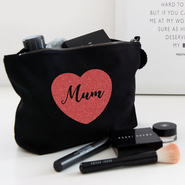 Mum Glitter Heart make up bag