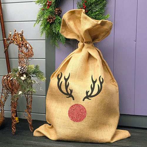 Red Sparkly Nosed Reindeer Christmas Sack